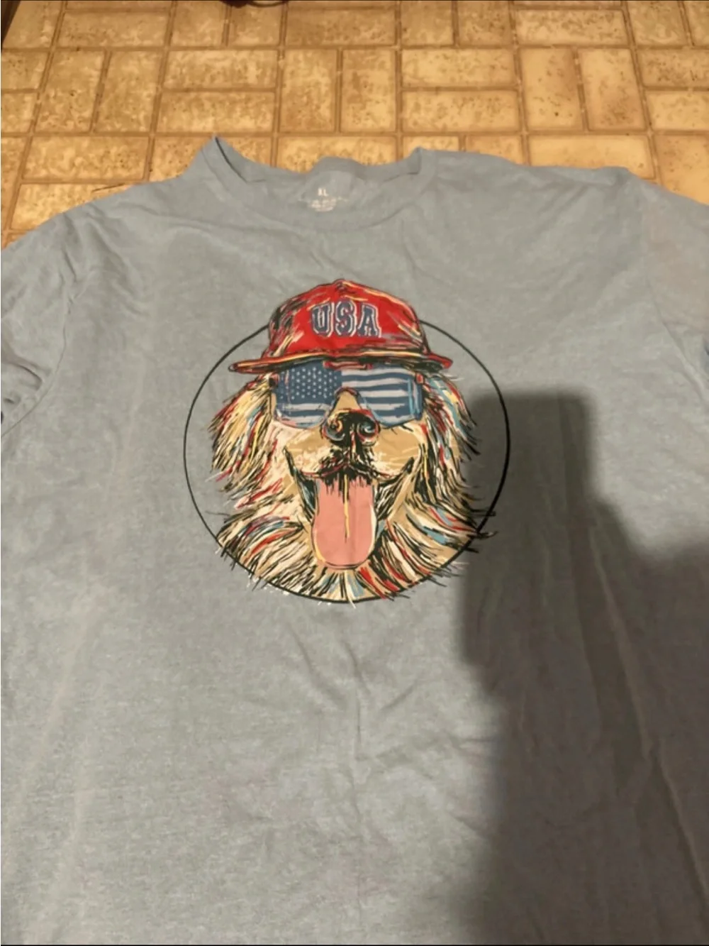 Patriotic Dog Graphic Tee - Light Blue